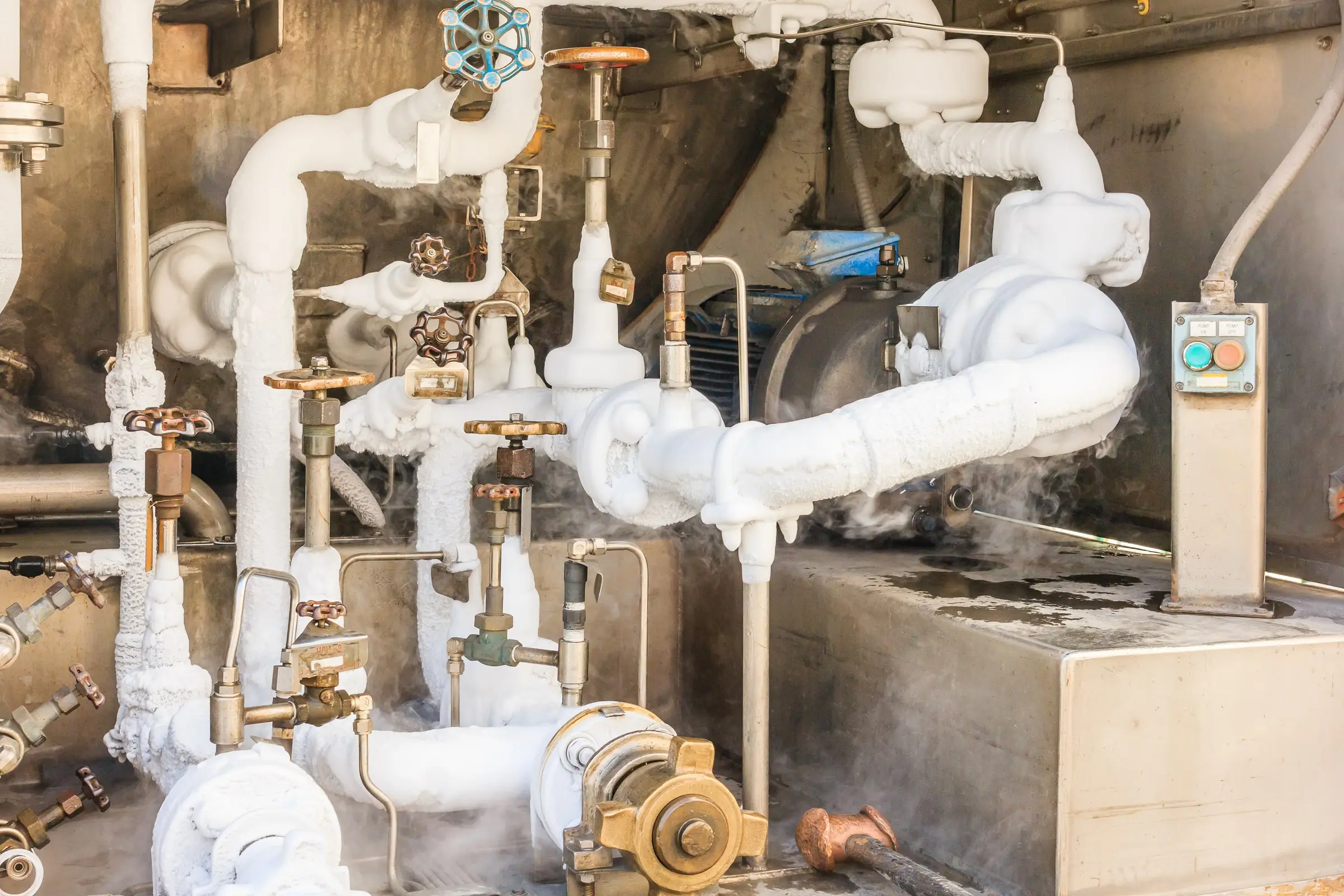 Isolierte Rohrleitungen und Armaturen einer Gasanlage